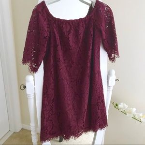 Maroon Lace Off The Shoulder Dress